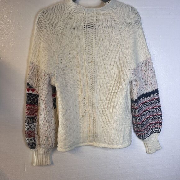 Altar'd State Beige Knit Fair Isle Balloon Sleeve Sweater size small - Picture 7 of 7